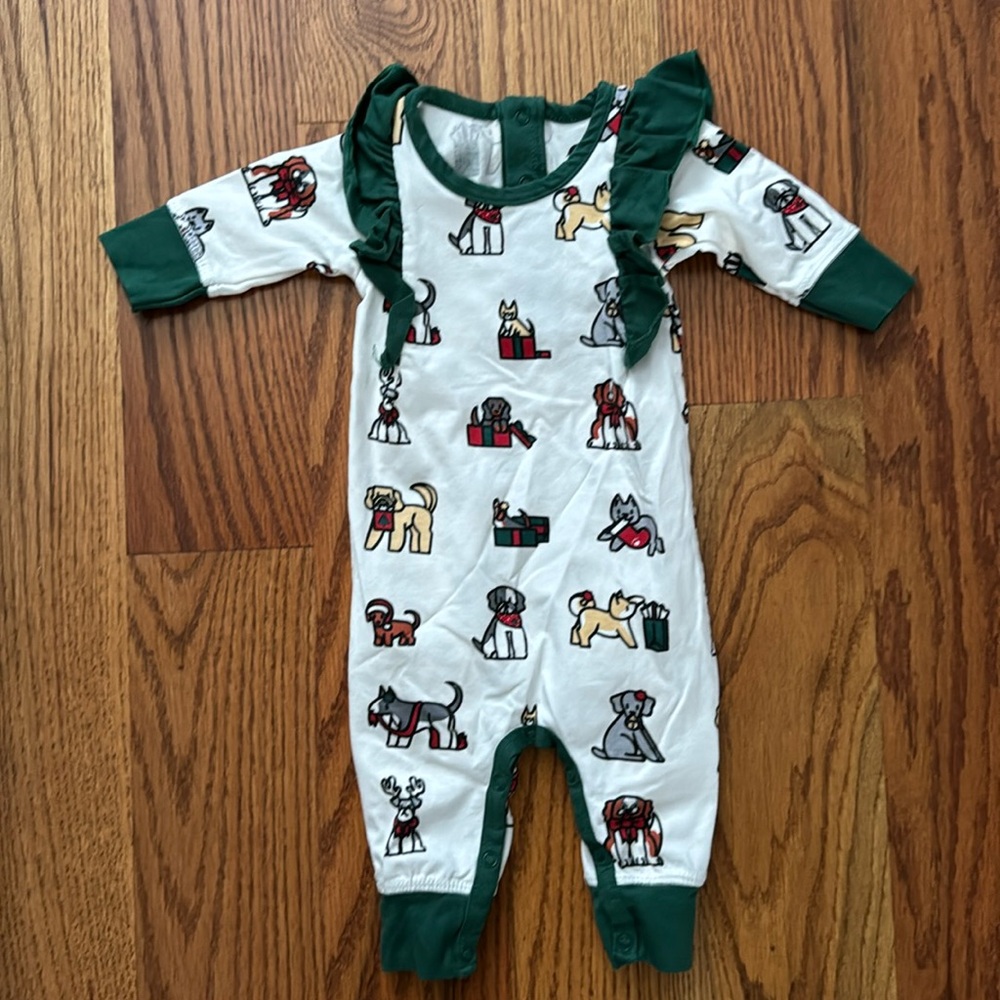 monica + andy Holiday Ruffle Onesie